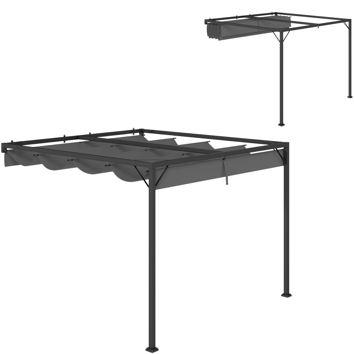 Outsunny 3 x 3m Wall-Mounted Outdoor Pergola with Retractable Canopy, Grey