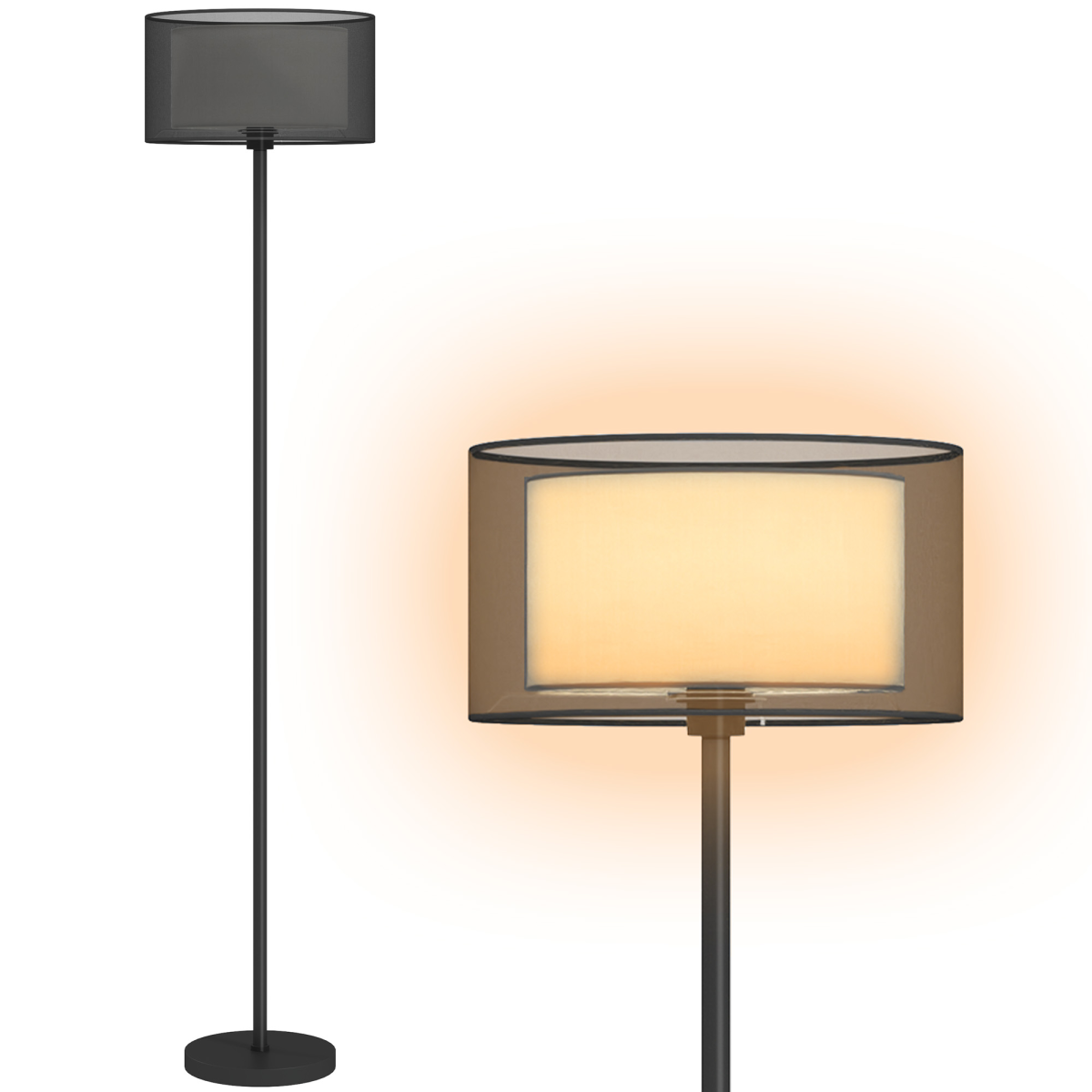 HOMCOM Modern Floor Lamp with Double-Layer Shade, Foot Switch, Black