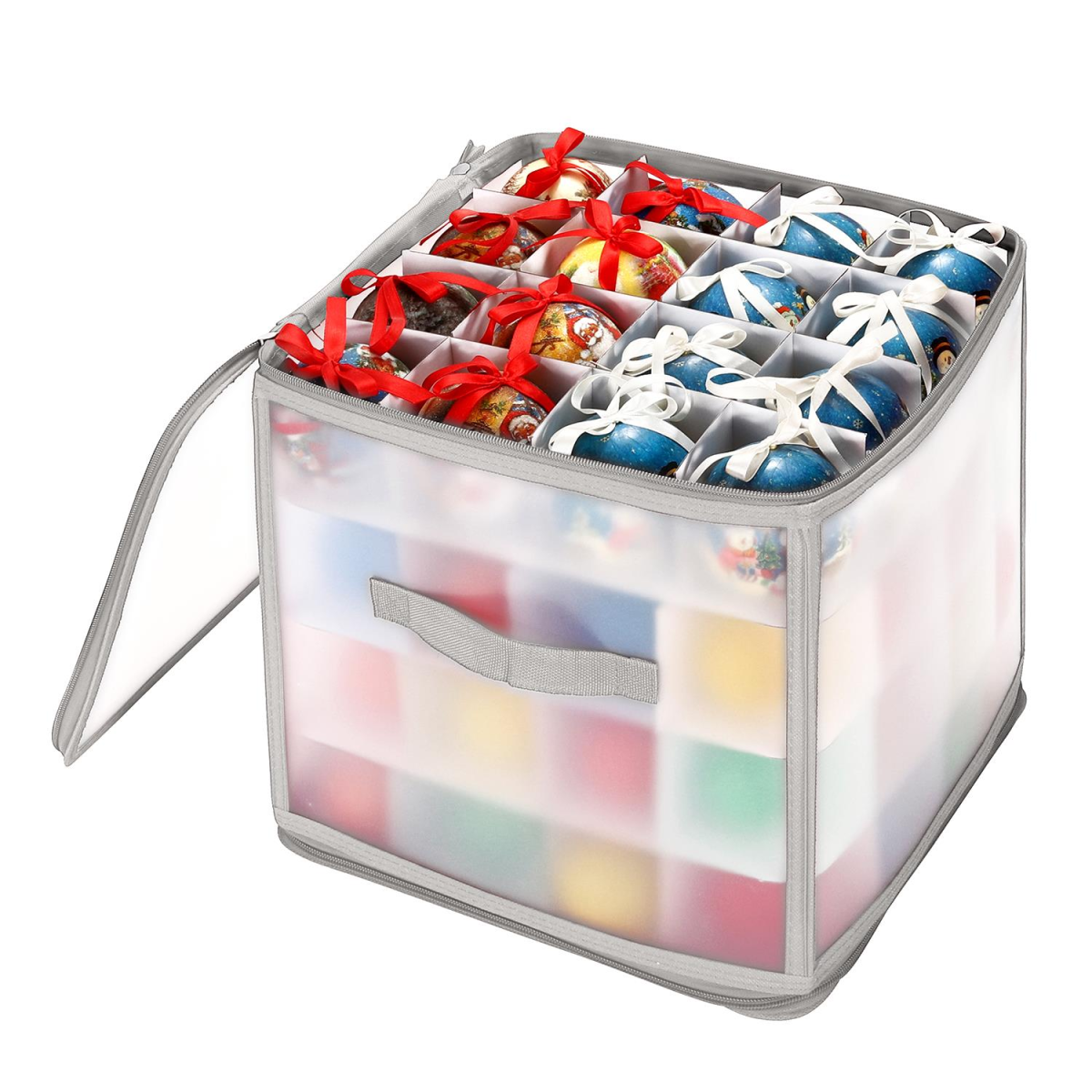 Vinsani Grey Christmas Bauble Storage Box for Up to 64 Baubles