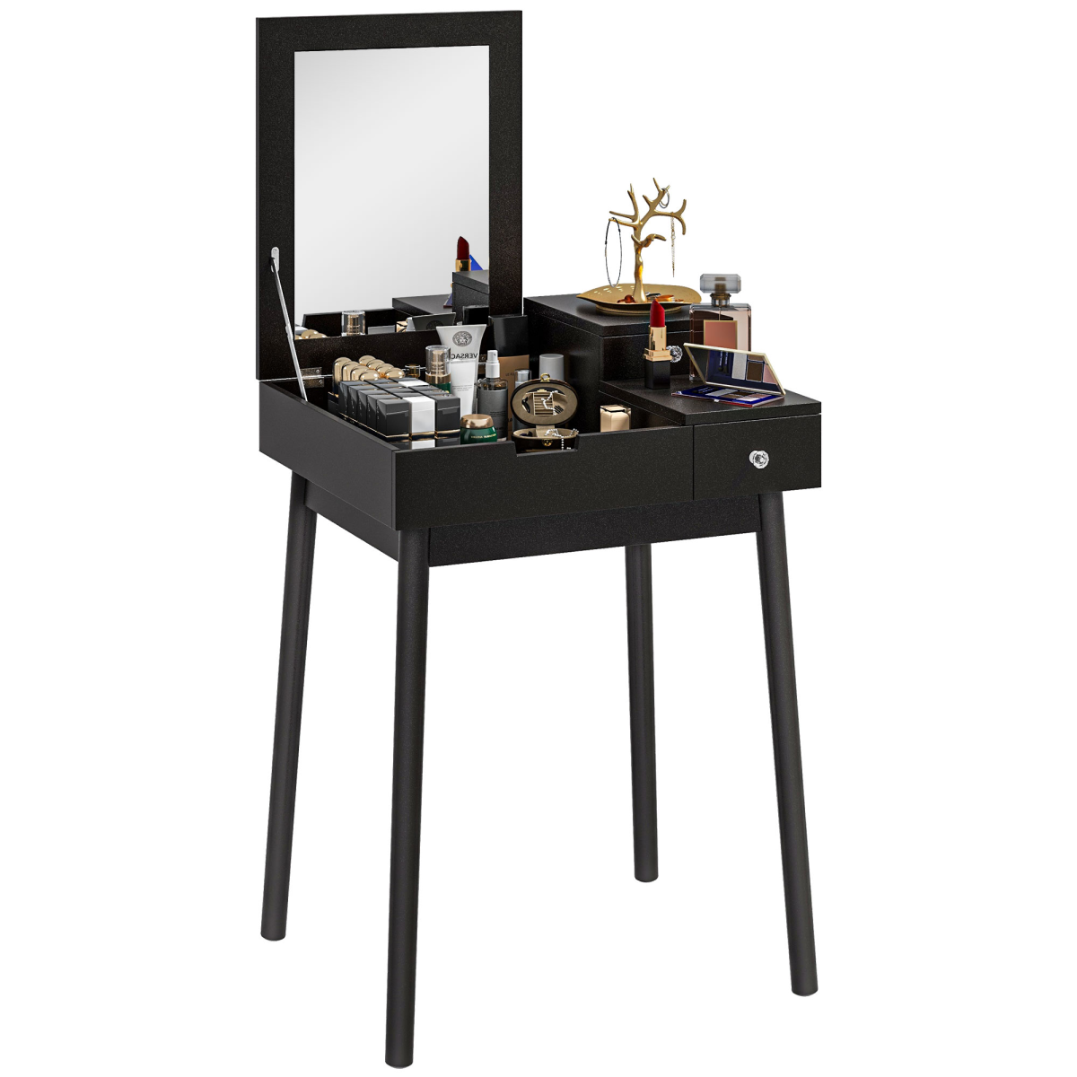 HOMCOM Black Dressing Table Vanity Desk with Flip-Up Mirror, 2 Drawers