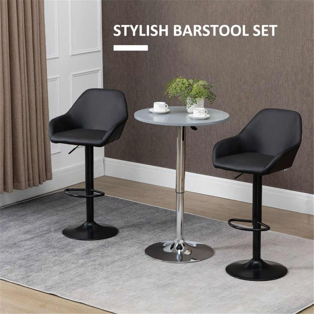 Set of 2 Adjustable Swivel Bar Stools with Footrest, Black PU Leather