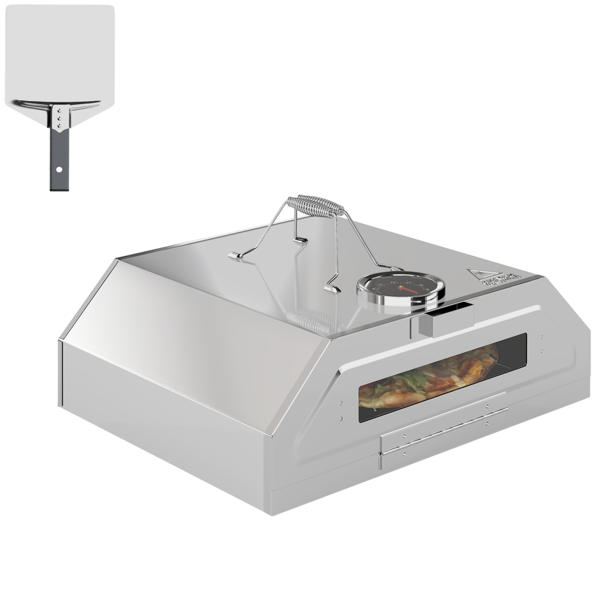Outsunny Stainless Steel BBQ Pizza Oven with Thermometer and Window