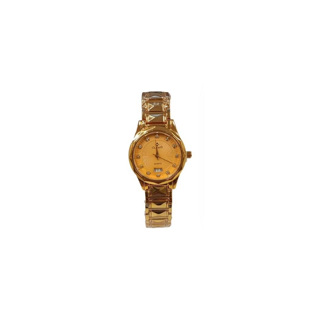 Clasico Ladies Bling Dated Water Resistant Round Dial Gold Metal Strap Watch