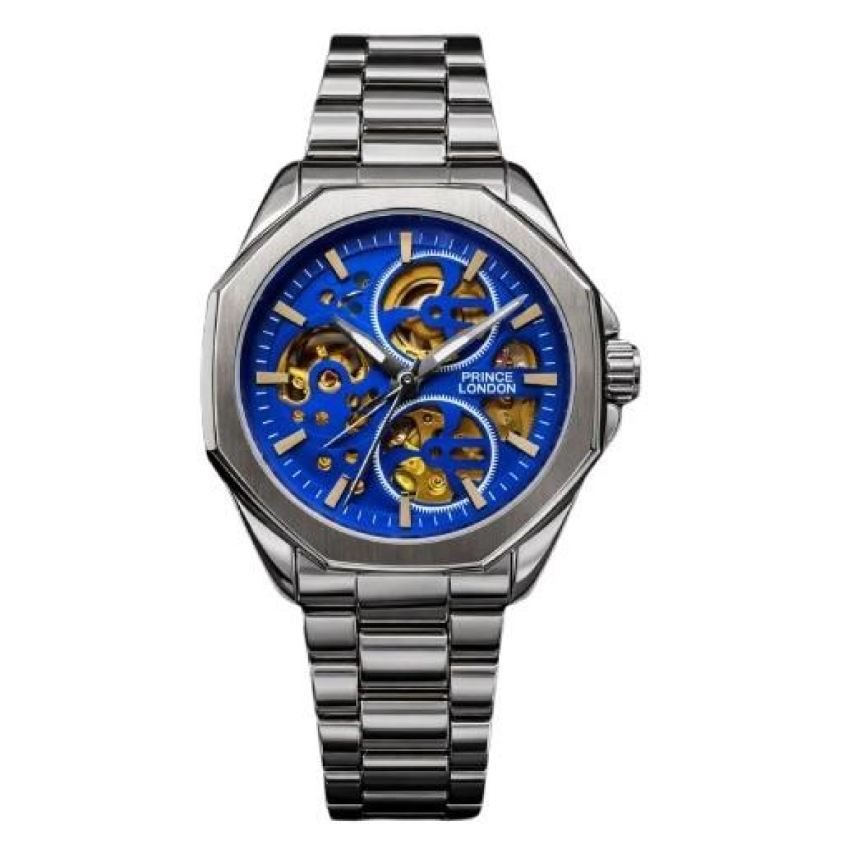 NY London Men's Automatic Mechanical Octagon Dial Watch, Silver/Blue