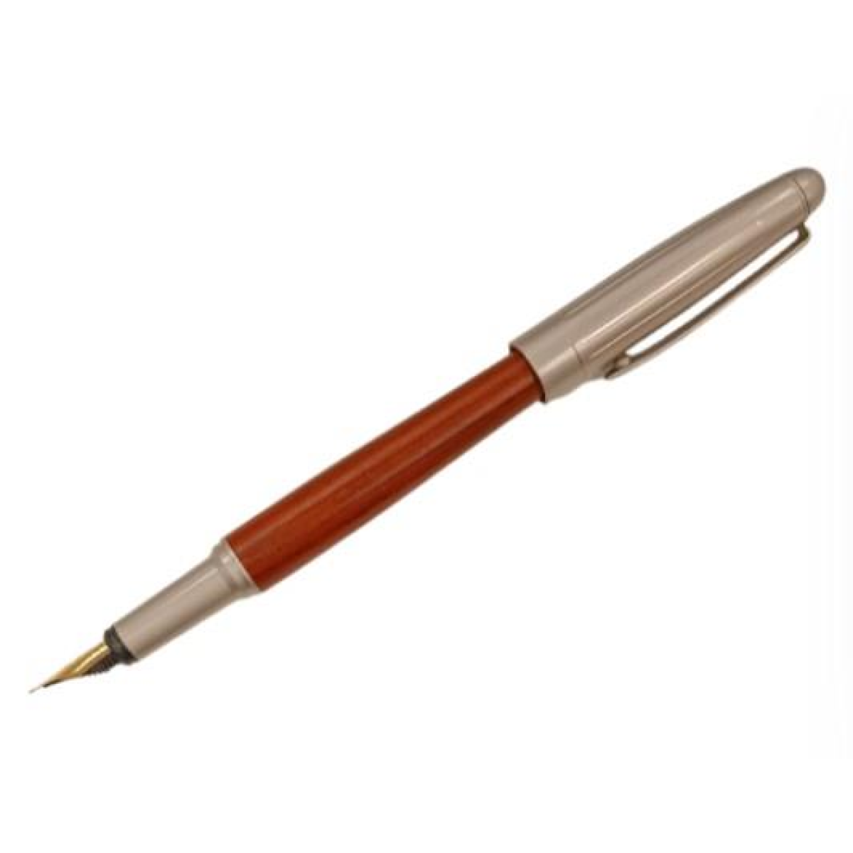 Imperial Wood Matt Brown Silver Trim Fountain Pen Fine NIB IMP323R