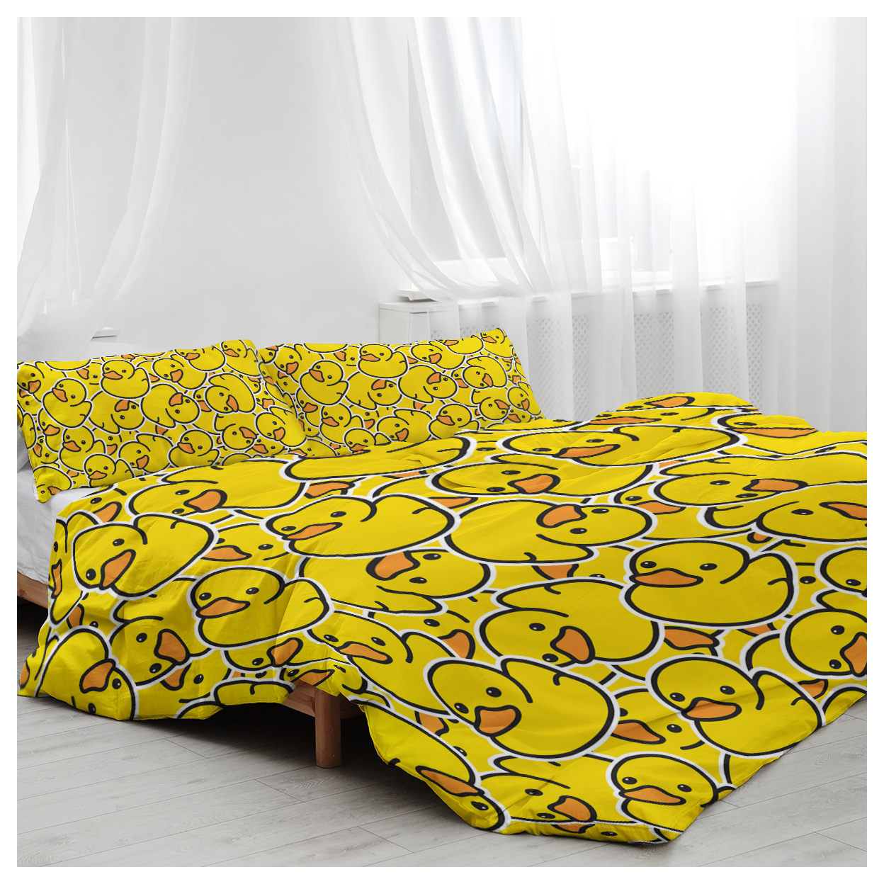 Duck Bedding Yellow Rubber Duck Duvet Cover Sets for Kids 3 Pieces Cute Yellow Duckies Comforter Cover Set Cartoon Duck Gifts for Duck Lovers (Double)