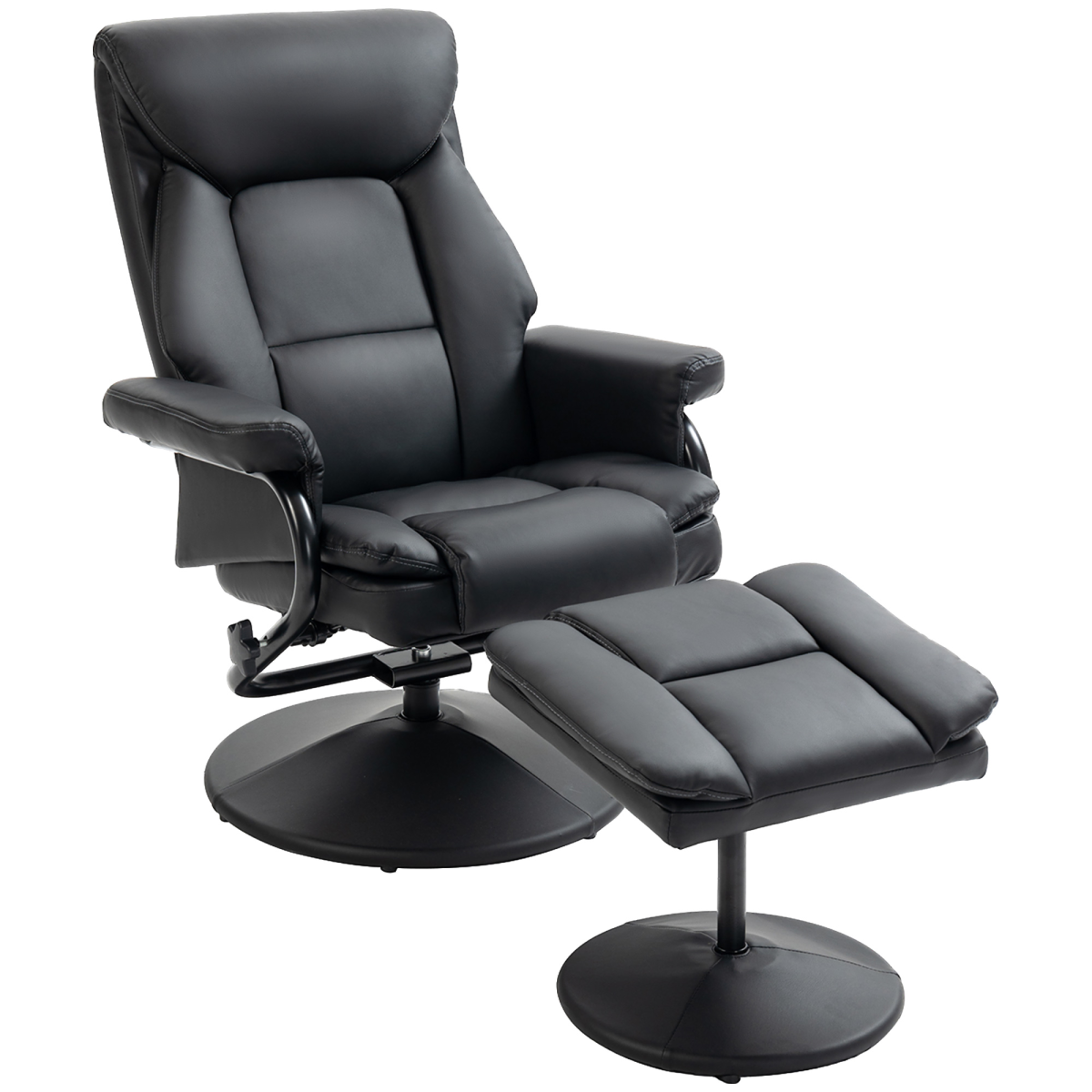 HOMCOM Black PU Leather Swivel Recliner Chair with Ottoman