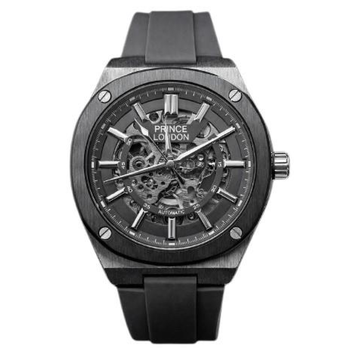 NY London Men's Automatic Square Dial Black Rubber Strap Watch