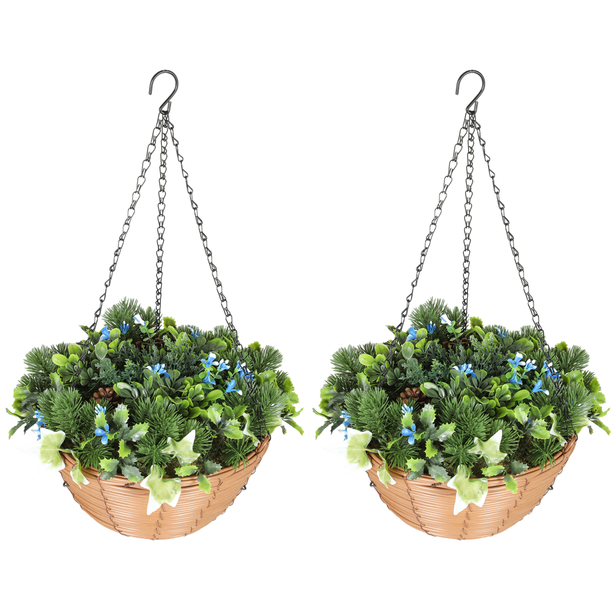 HOMCOM Set of 2 Artificial Hanging Flower Baskets with PE Leaves