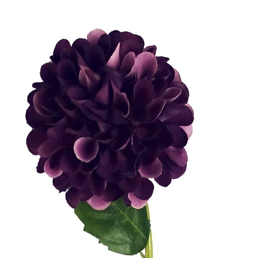 Leaf 75cm Artificial Dahlia Pompom Flower Stem Purple