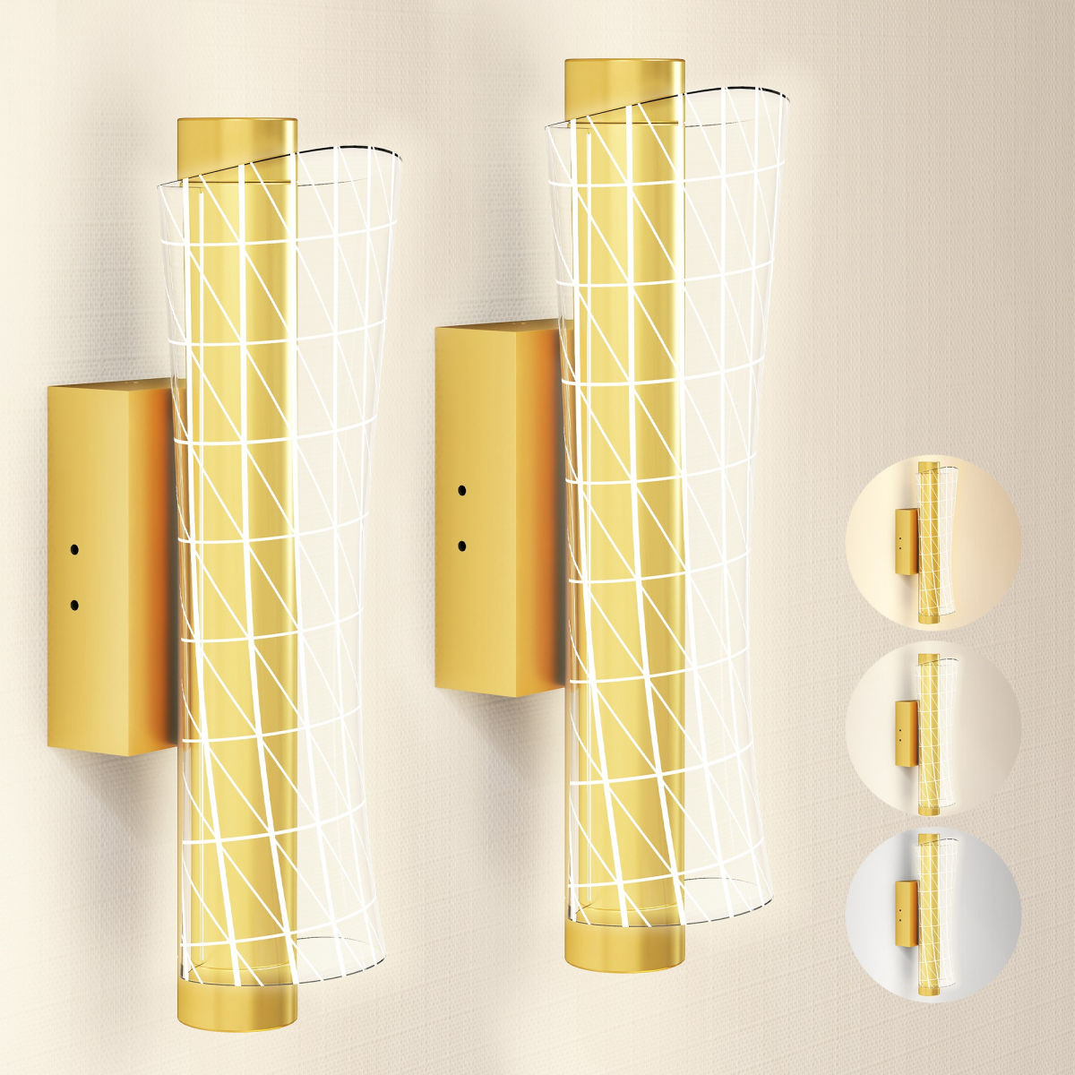 HOMCOM 2 Pack LED Geometric Wall Light, Gold Tone, Indoor