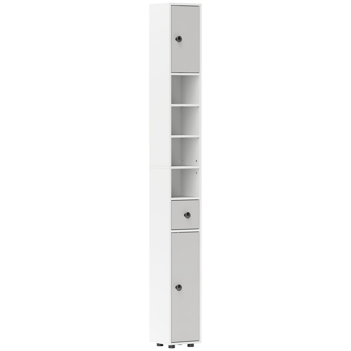 kleankin Slim Bathroom Storage Cabinet with Shelves, Light Grey
