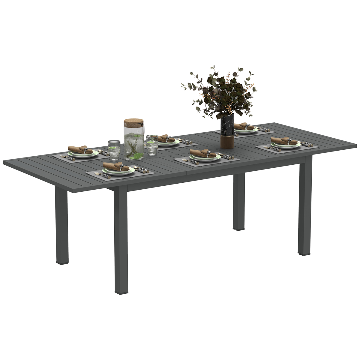 Outsunny Extendable Garden Table with Slatted Top, Grey