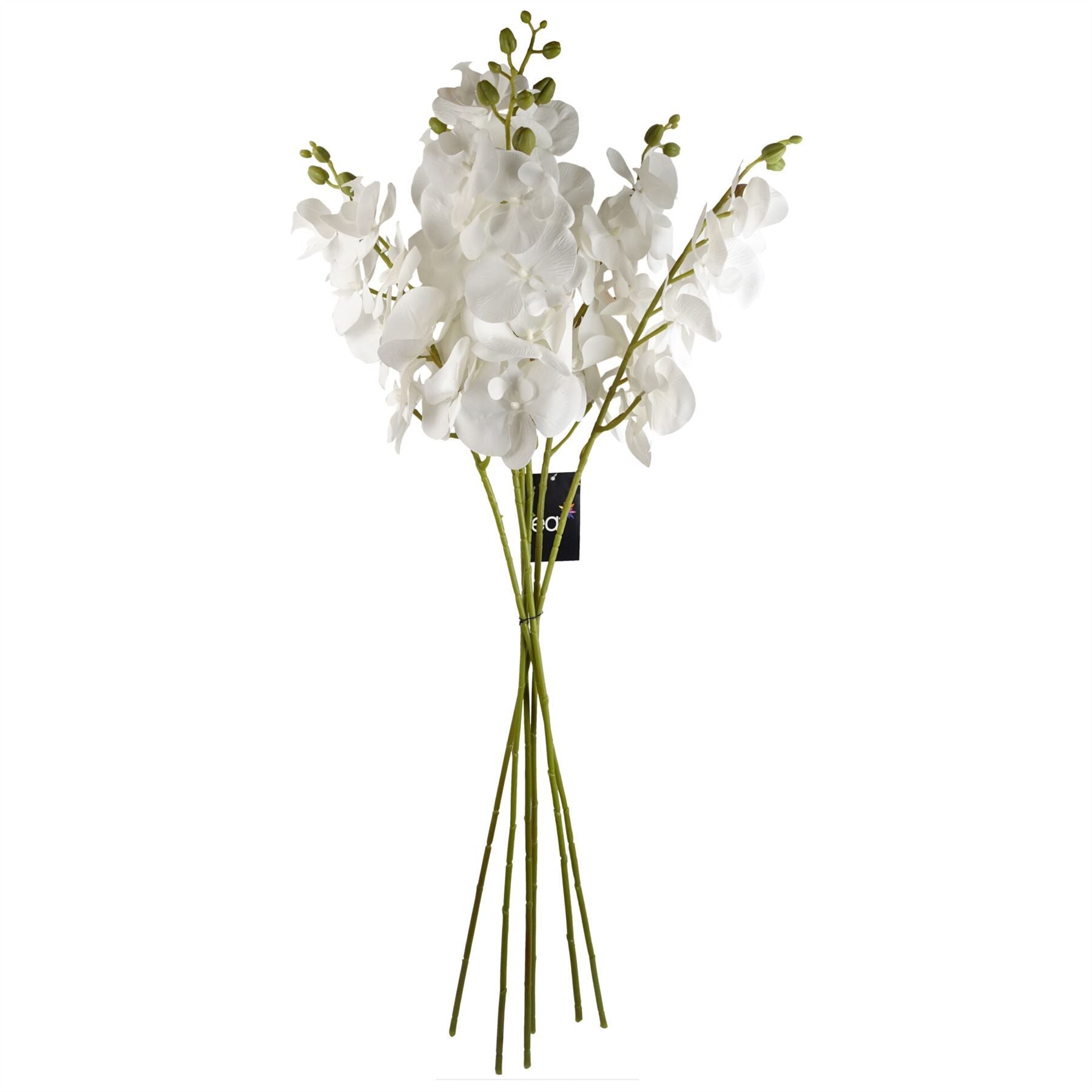 Leaf Pack of 6 Artificial White Phalaenopsis Orchid Stems 100cm