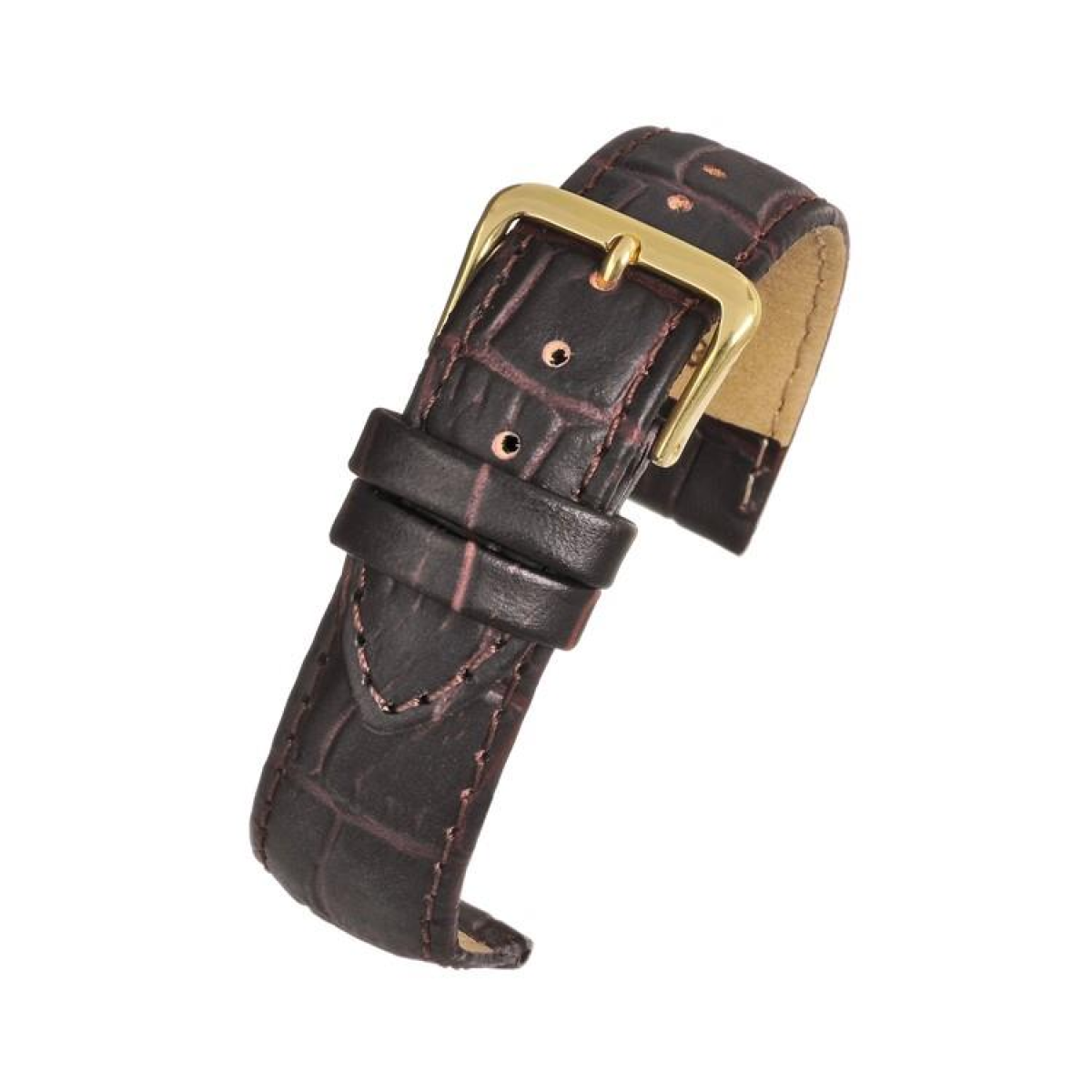 Brown Padded Crocodile Grain Leather Watch Strap 12mm