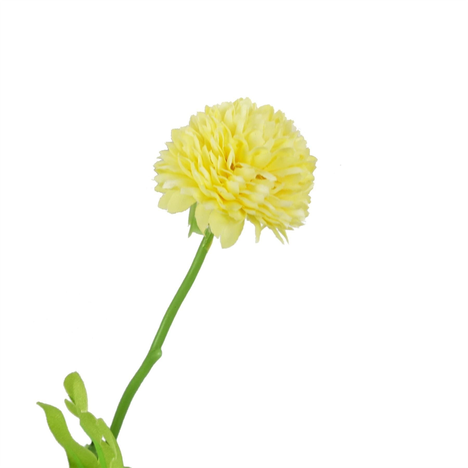 Leaf 50cm Yellow Dahlia Pompom Artificial Stem with 5 Blooms