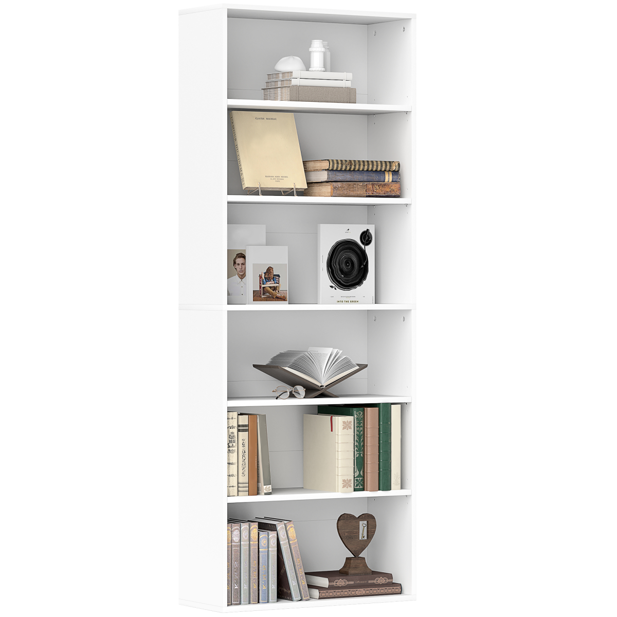 HOMCOM 6-Tier Freestanding White Bookcase with Adjustable Shelves