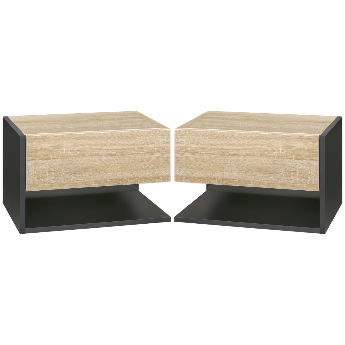 HOMCOM Set of 2 Modern Floating Bedside Tables with Drawer & Shelf