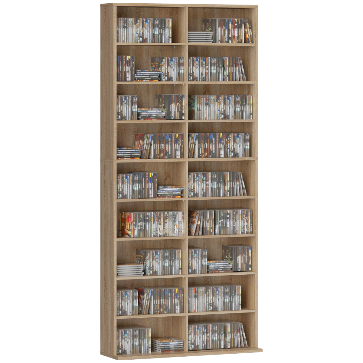 HOMCOM 640 CD 360 DVD Storage Tower, 18 Compartments, Natural