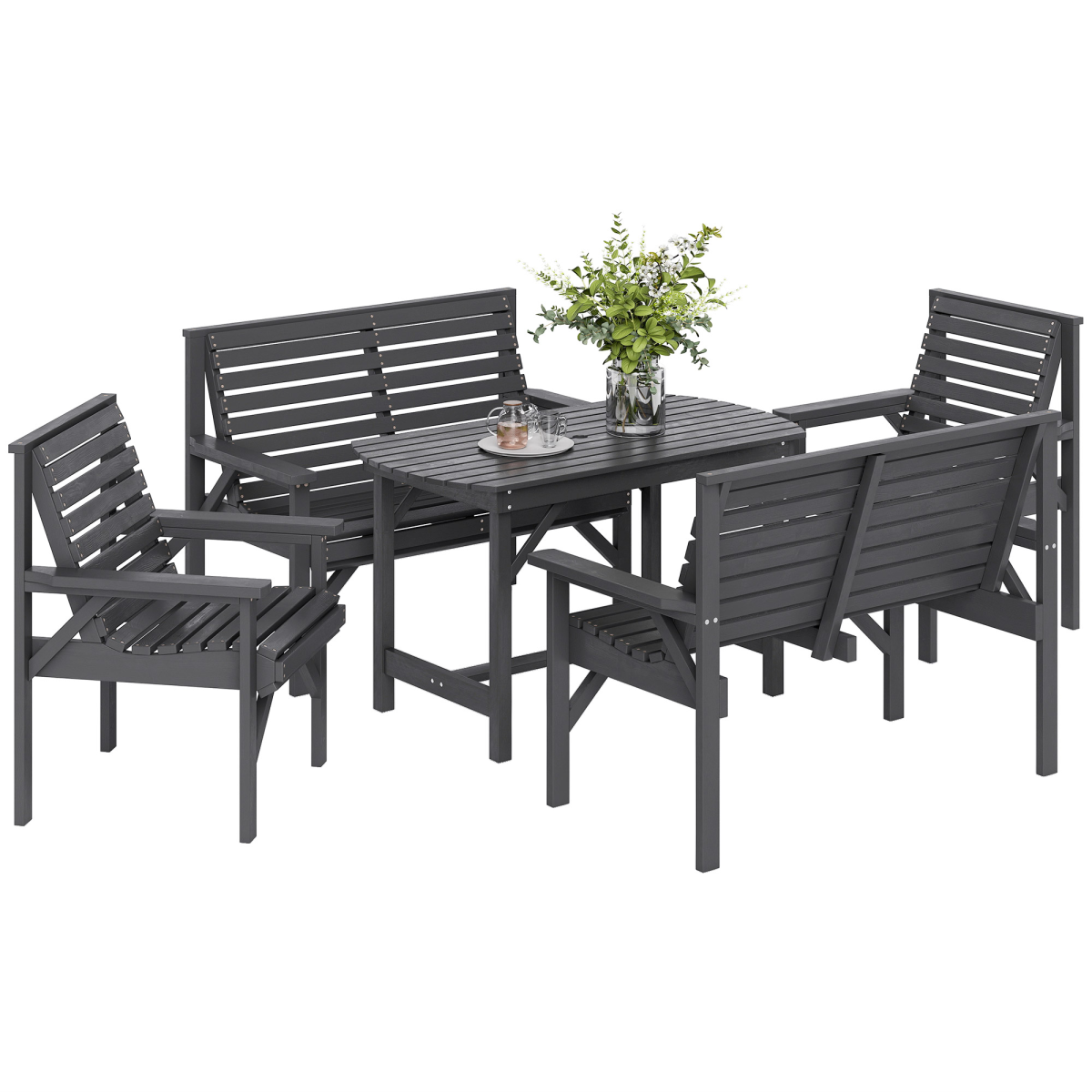 Outsunny 5-Piece Wooden Patio Dining Set, Grey, with Umbrella Hole