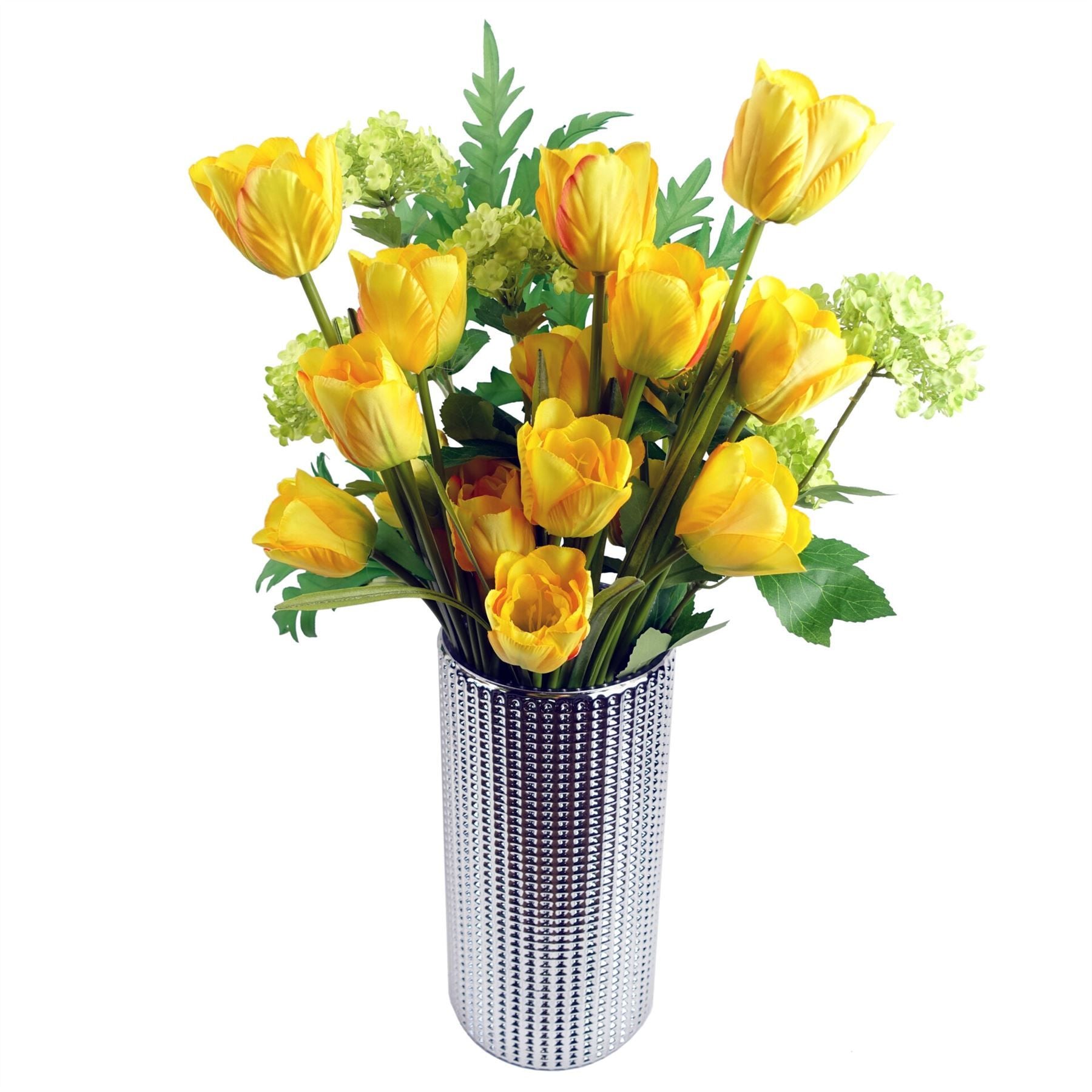 Leaf 80cm Artificial Yellow Tulip Stem with 3 Flowers, Silk Petals, Wired Stem, Realistic Leaves