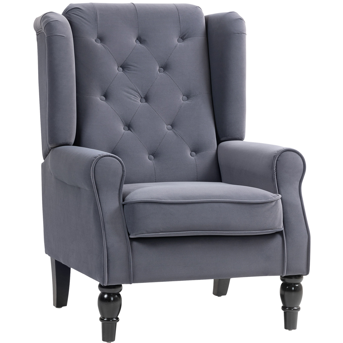 HOMCOM Retro Tufted Velvet Accent Armchair, Charcoal Grey