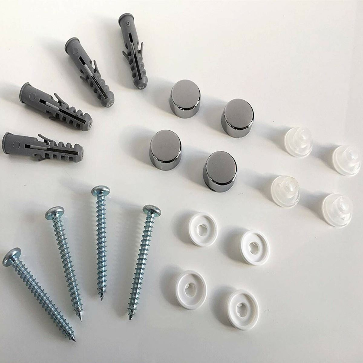 Mirror Hanging Kit for Drilled Mirrors - Screws, Raw Plugs and Chrome Caps
