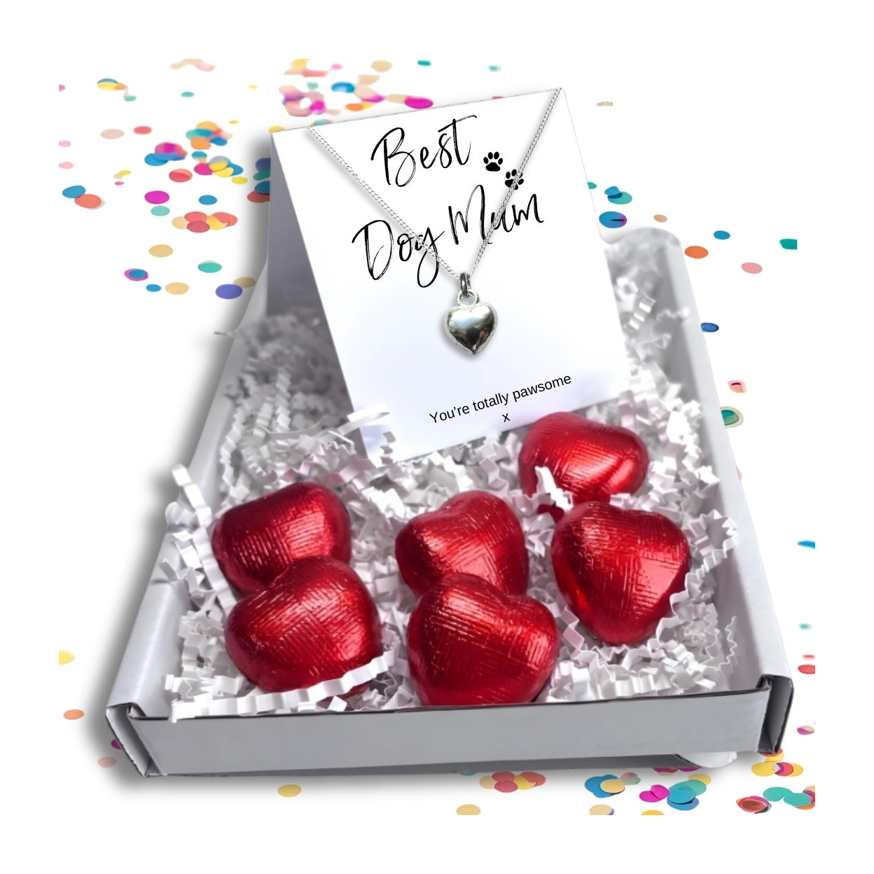 Best Dog Mum Mini Gift Hamper Silver Heart Necklace