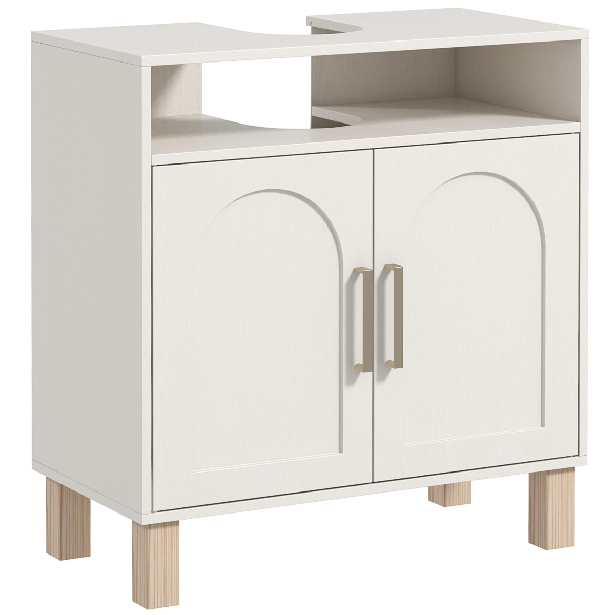 HOMCOM Under Sink Bathroom Cabinet, Cream White, for Wall-Mounted Basin