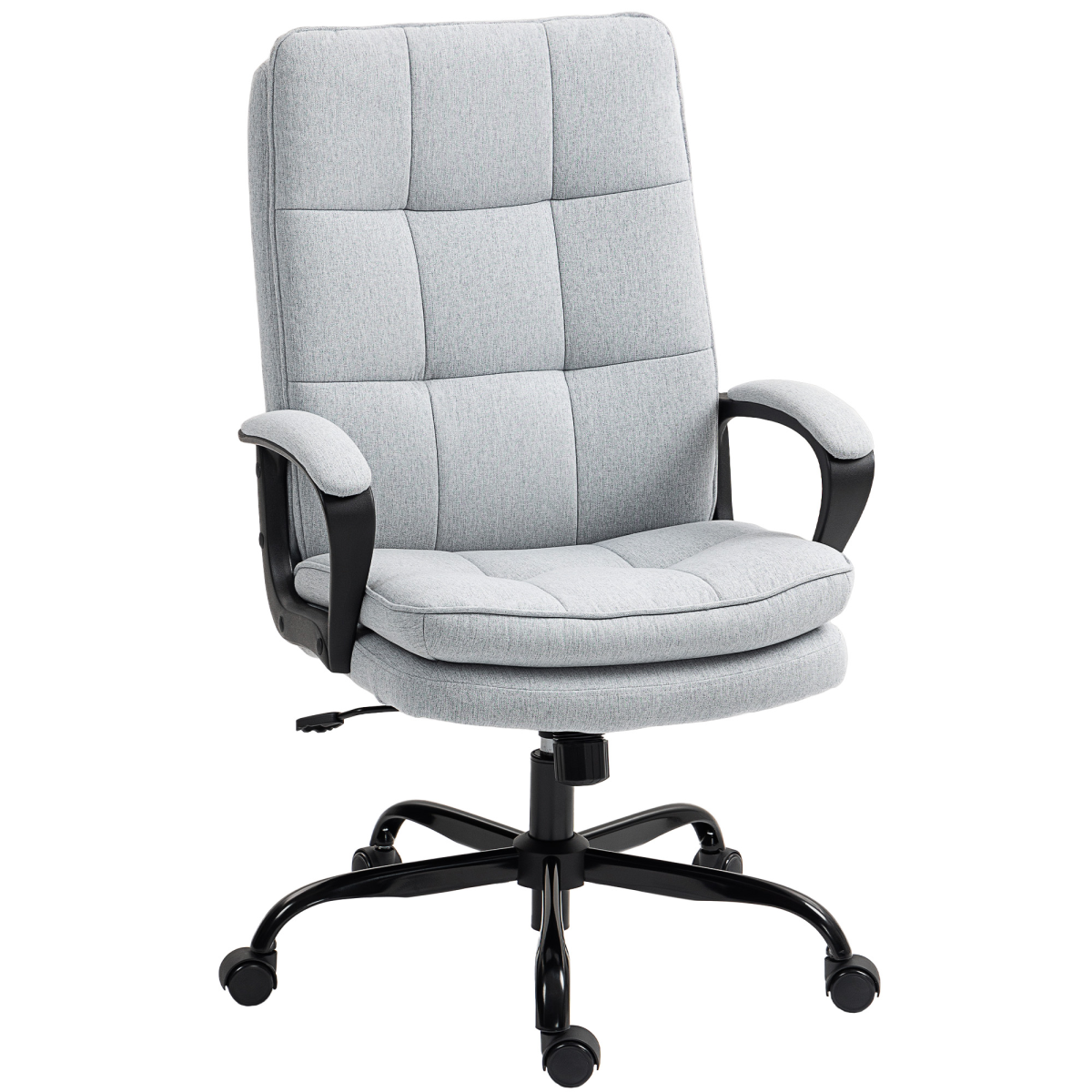 HOMCOM Light Grey Fabric Office Chair, Adjustable Swivel Desk Chair