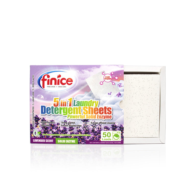 Finice 5 in 1 Laundry Detergent Sheets – Powerful Stain Removal, Solid Enzyme, 50 Loads