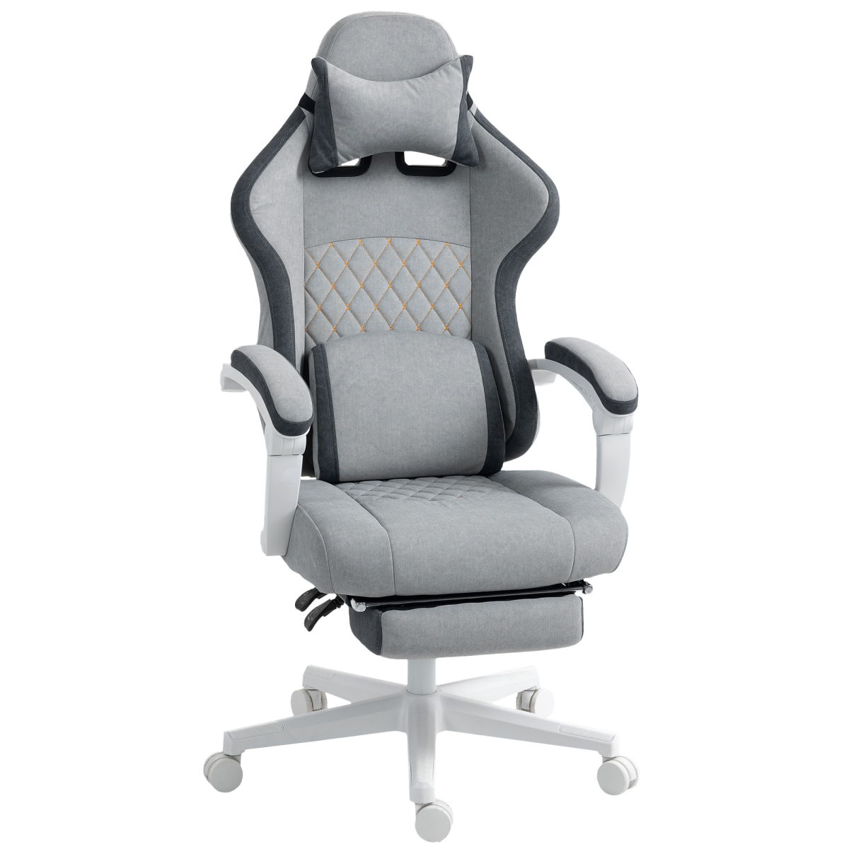 HOMCOM Grey Velvet Recliner Computer Chair with Adjustable Height