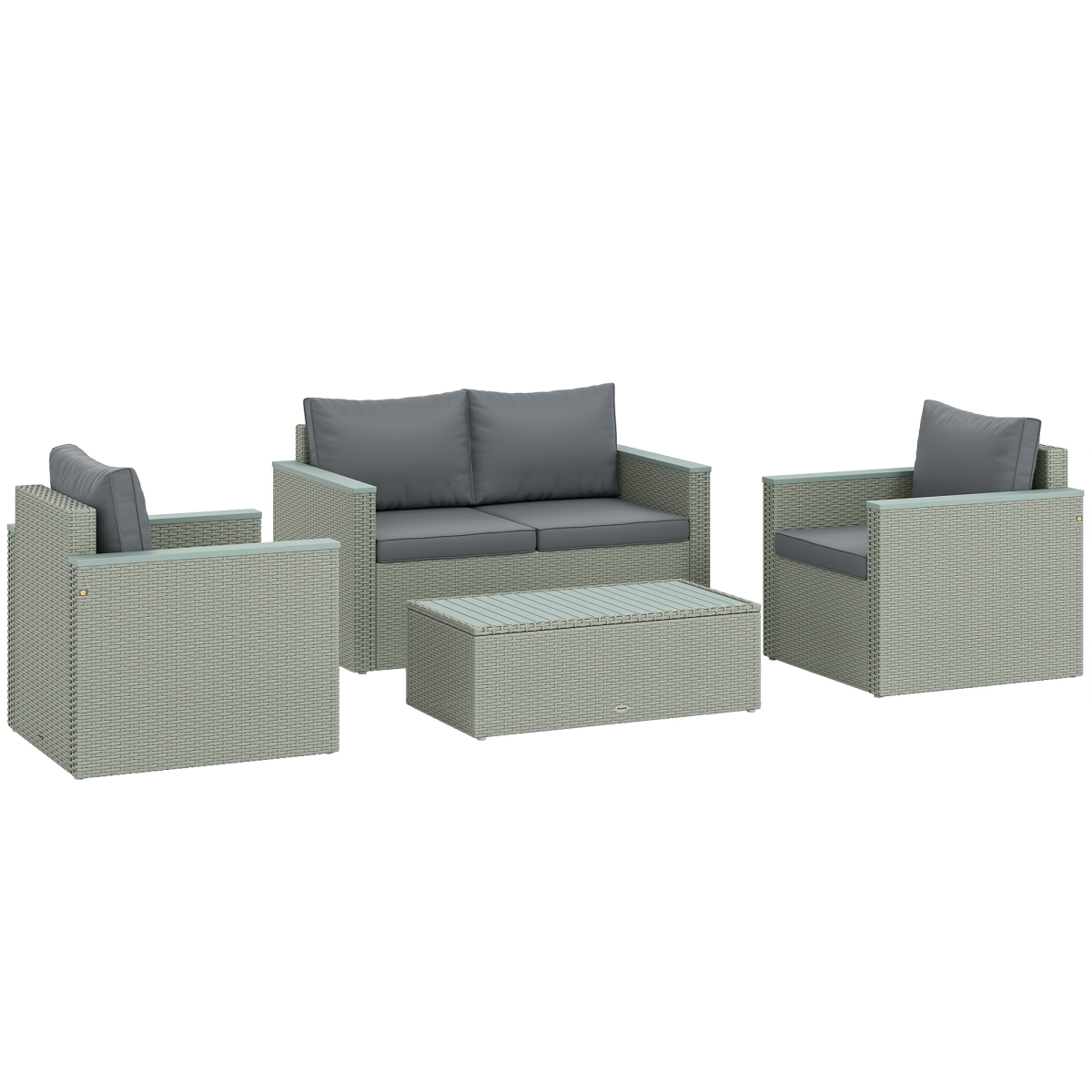 Outsunny 4-Piece Rattan Patio Furniture Set with Cushions, Light Grey