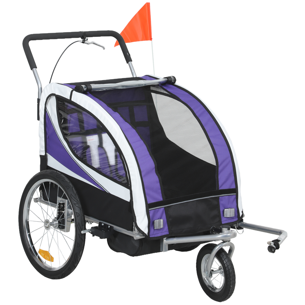 HOMCOM 2-Seat Child Bike Trailer with Safety Harness, Purple