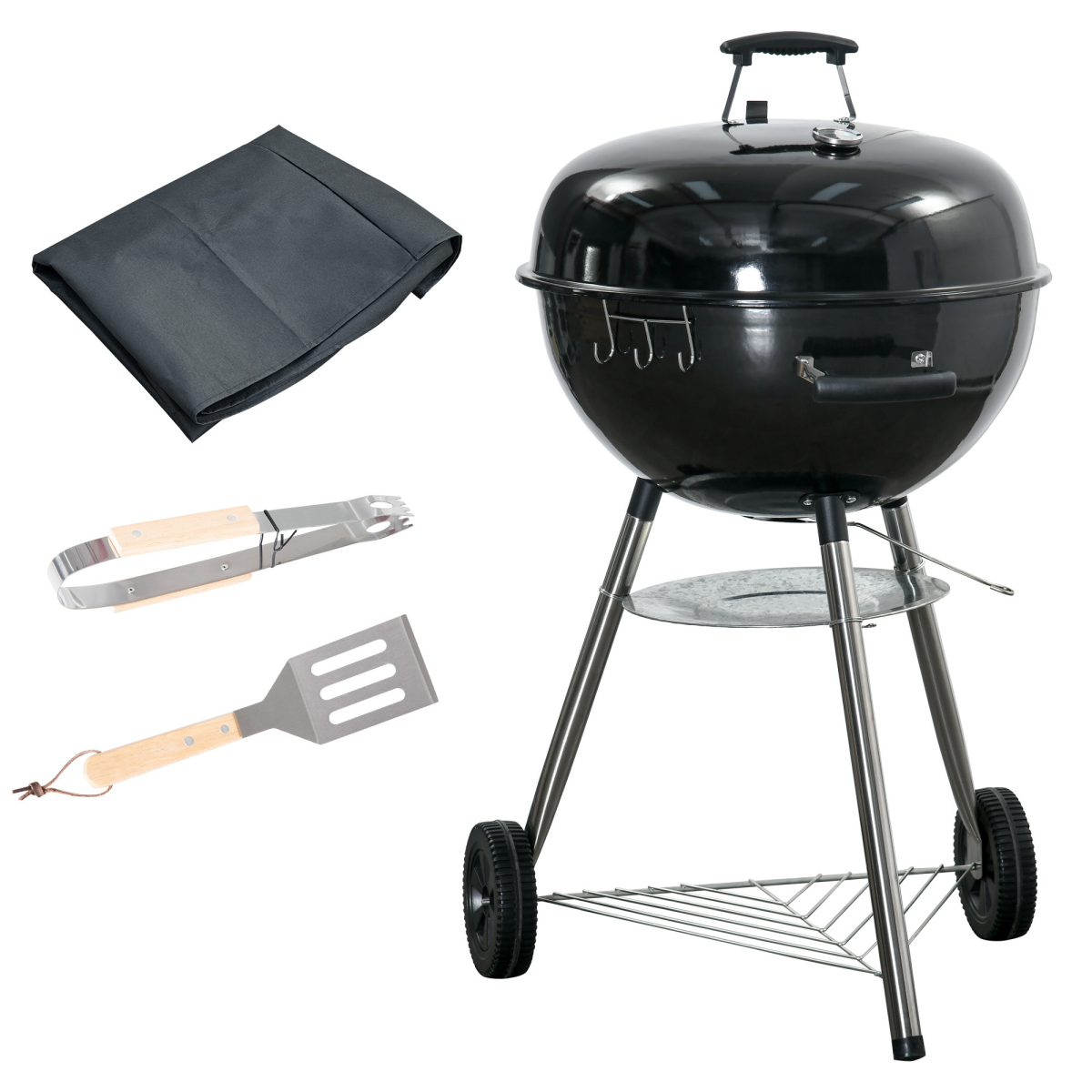 Outsunny Portable Kettle Charcoal Grill with Lid & Thermometer