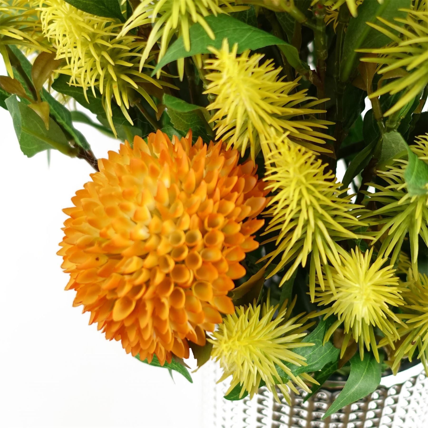 Leaf 70cm Yellow Large Ball Dahlia Artificial Flower Stem