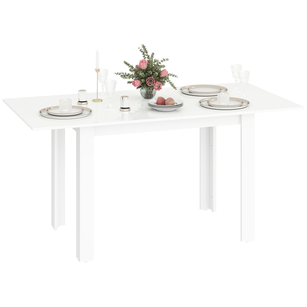 HOMCOM Extendable Dining Table for 4-6, High Gloss White
