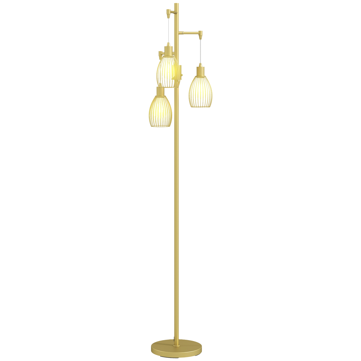 HOMCOM Industrial 3-Light Dimmable Floor Lamp, Gold