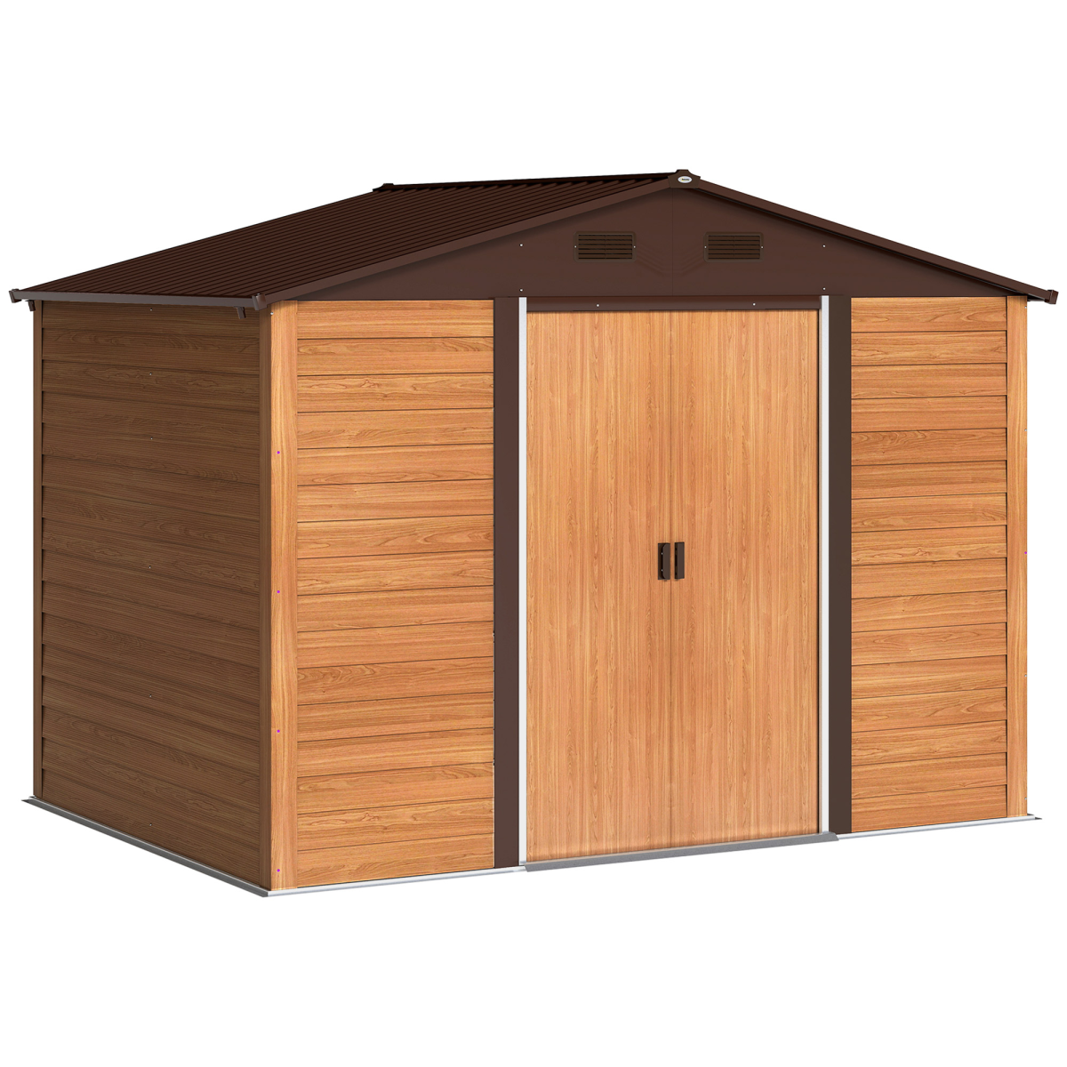 Outsunny Lockable Garden Shed with Sliding Doors, Wood Effect
