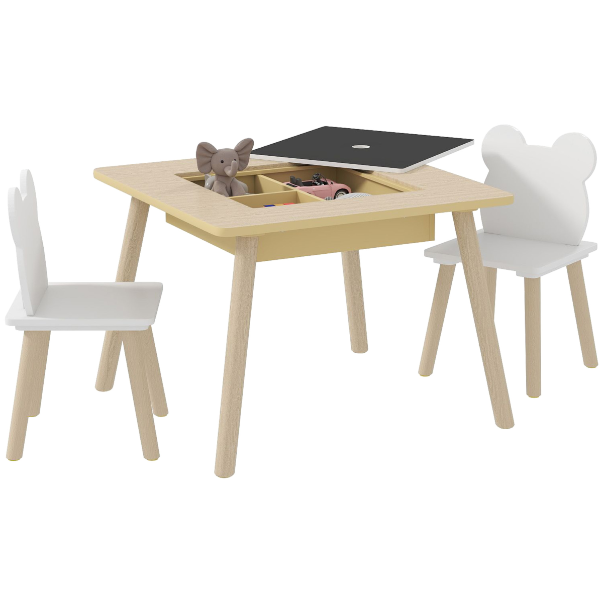 AIYAPLAY 3-Piece Toddler Table and 2 Bear Chairs with Storage