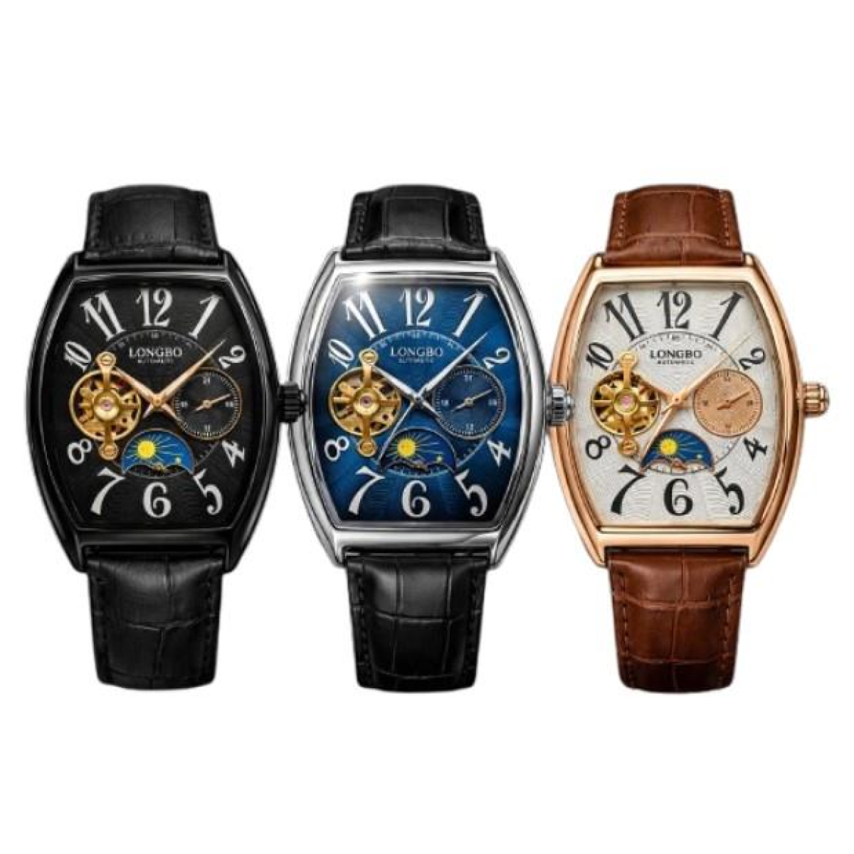 Men's Automatic Hollow Dial Leather Strap Watch - NY London