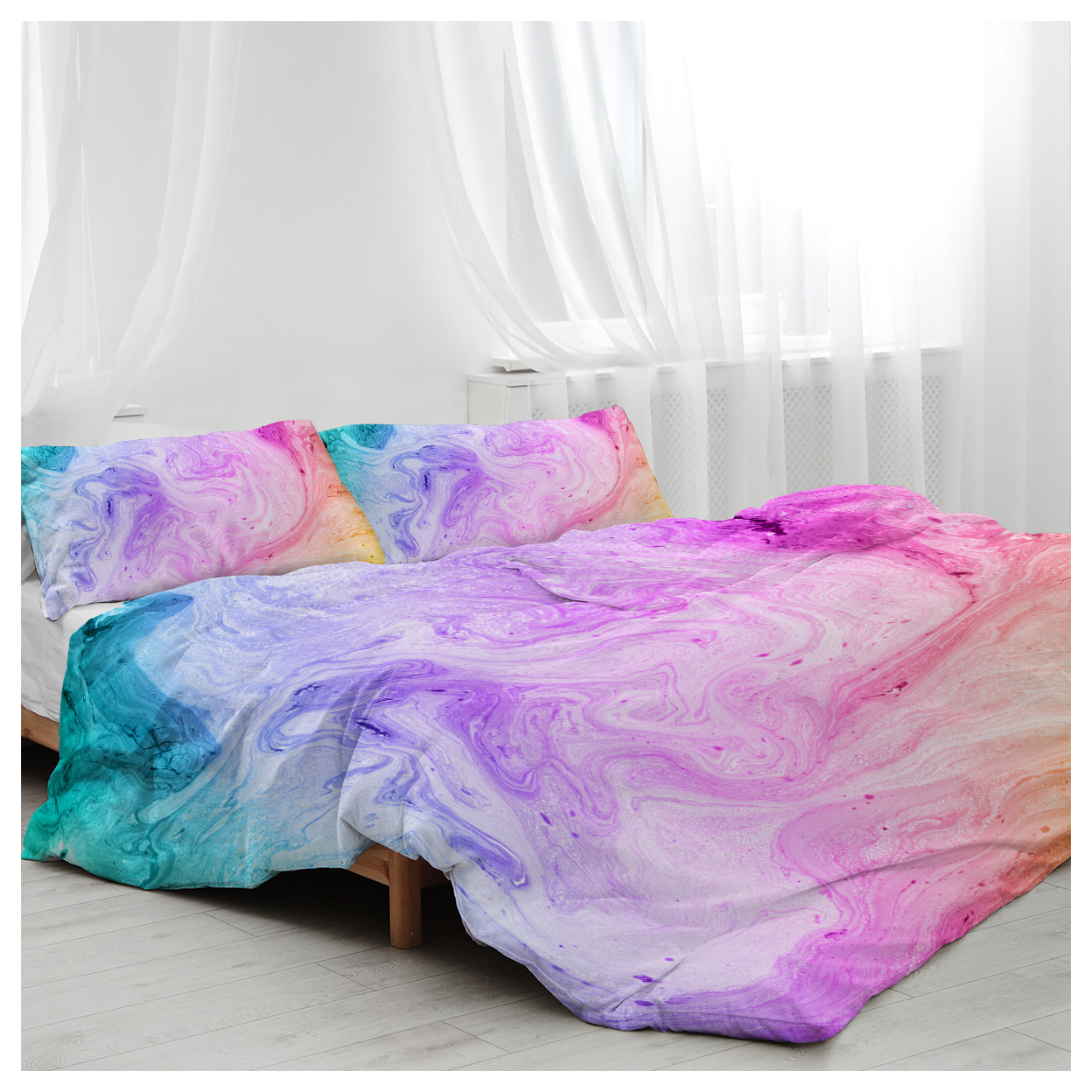 Girly Duvet Cover Rainbow Glitter Ombre Bedding Sets 3 Pcs Chic Unicorn Pink Purple Blue Green Pastel Bed Spreads Sparkle Quilt Cover Set with 2 Pillow Shams (Single)