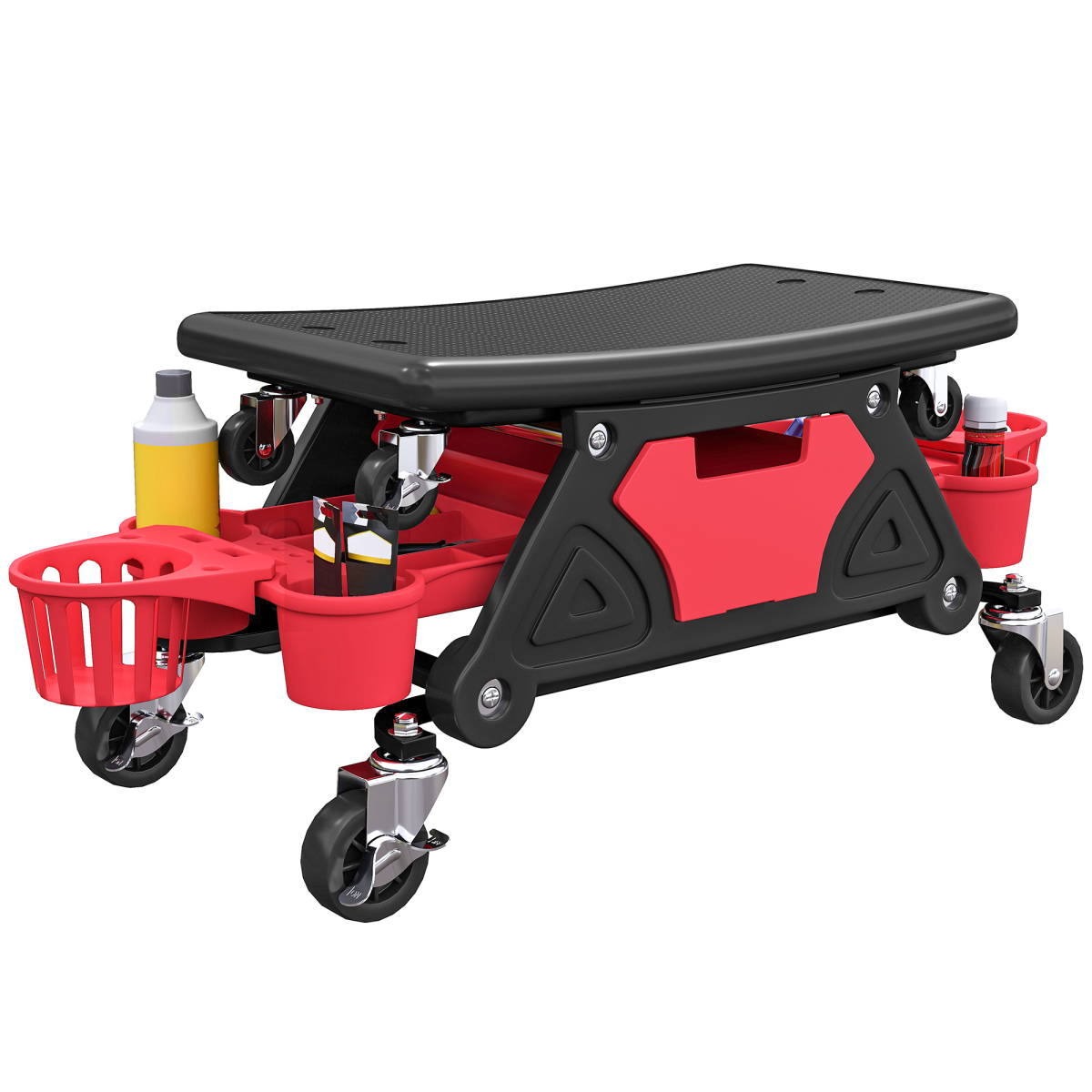 HOMCOM Rolling Mechanic Stool with Storage, 135kg Capacity, Red