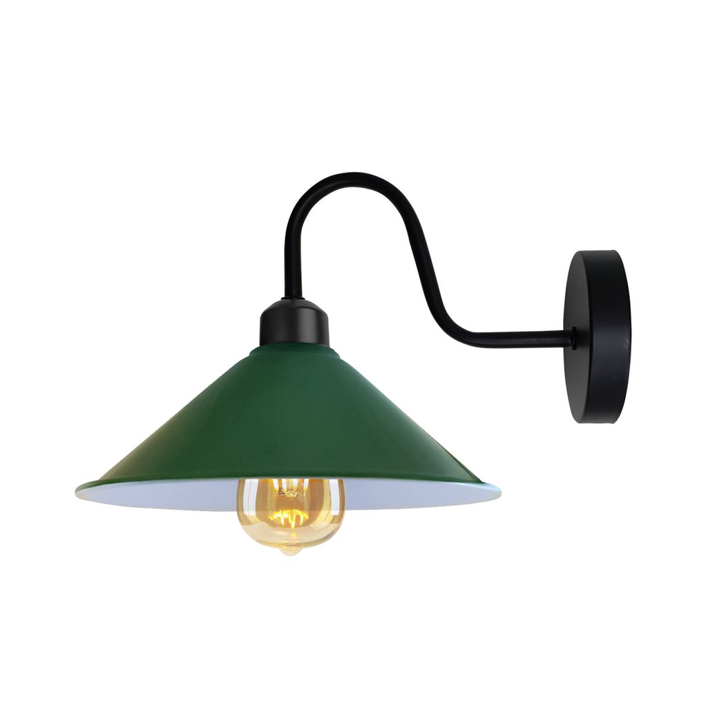 Vintage Black Metal Wall Sconce, E27 Cone Shade Swan Neck Lamp