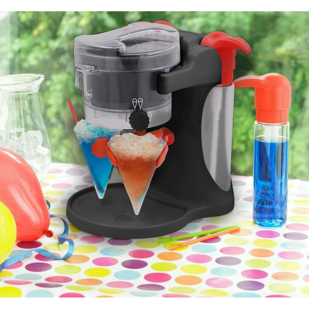 Neo Black Ice Snow Cone Maker Machine with Reusable Cups and Syrup Dispensers