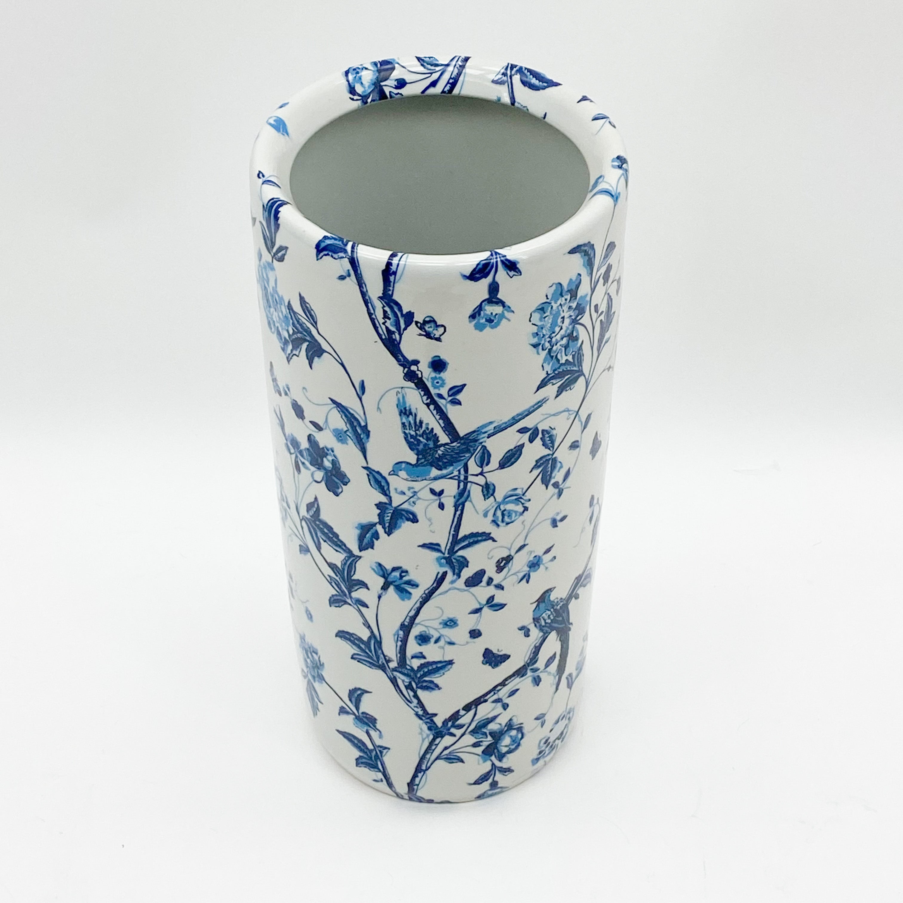 MSL 18" Round Blue & White Bird Umbrella Stand