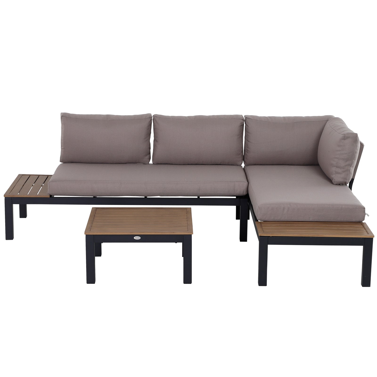Outsunny 3-Piece Aluminium Frame Outdoor Lounge Set with Sofa, Chaise Lounge and Table, Mixed Grey
