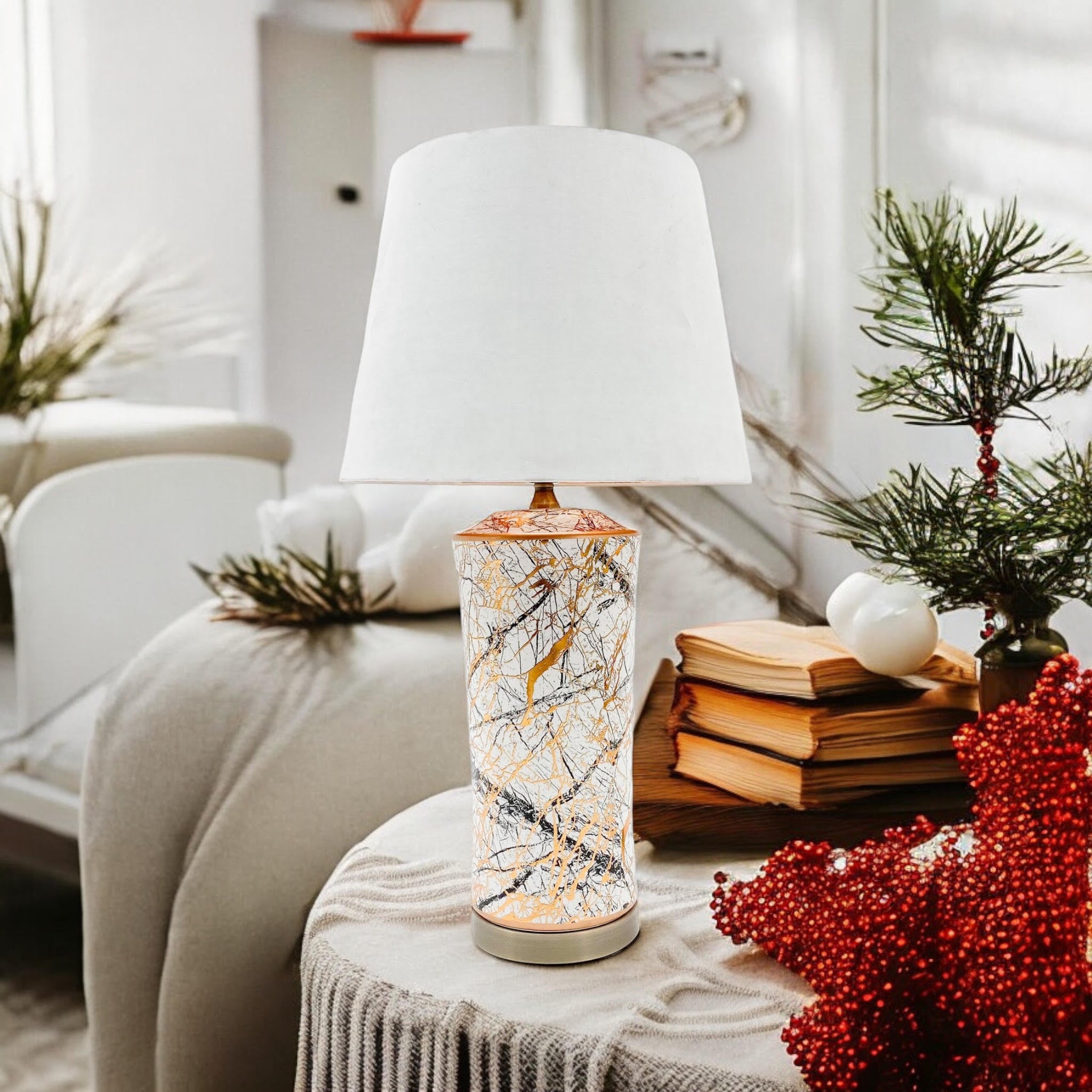 MSL 51cm Traditional Ceramic Table Lamp with Shade and Inline Rocker Switch