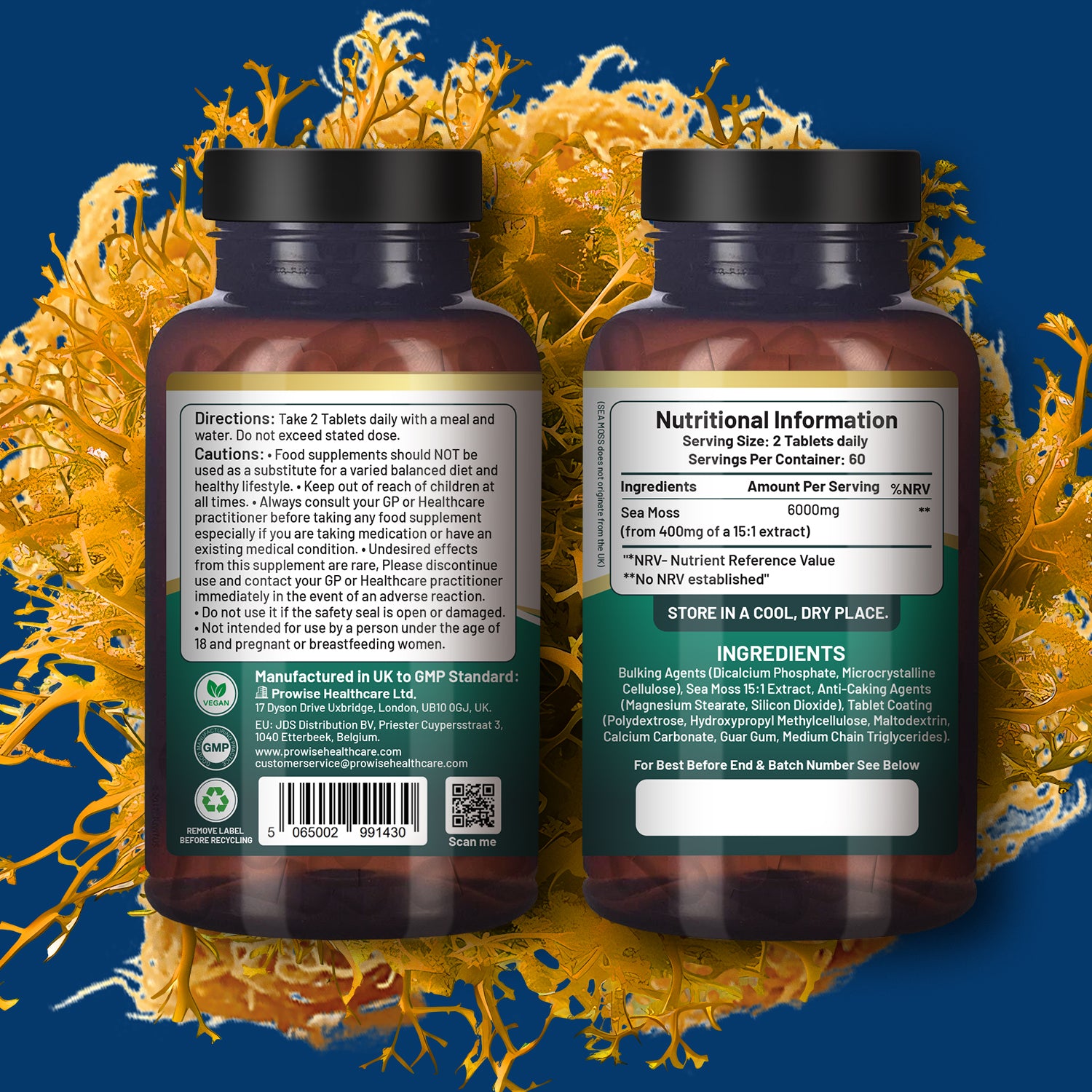Prowise Healthcare Irish Sea Moss Tablets 6000mg, 120 Vegan Tablets, UK Made, Non-GMO