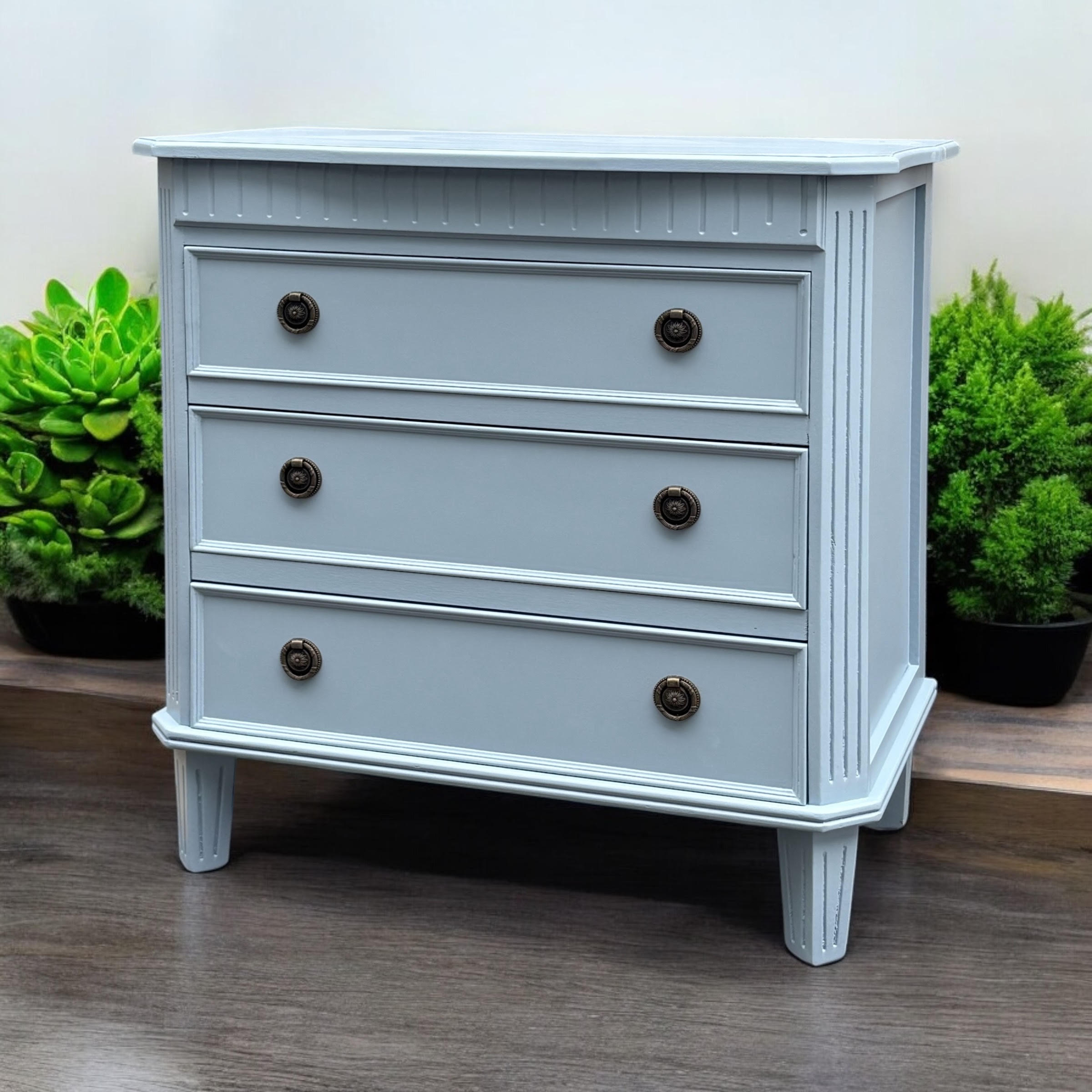 MSL 68cm 3 Drawer Wooden Chest of Drawers with Hand Finished Wooden Top